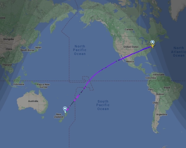 Auckland - New York flight