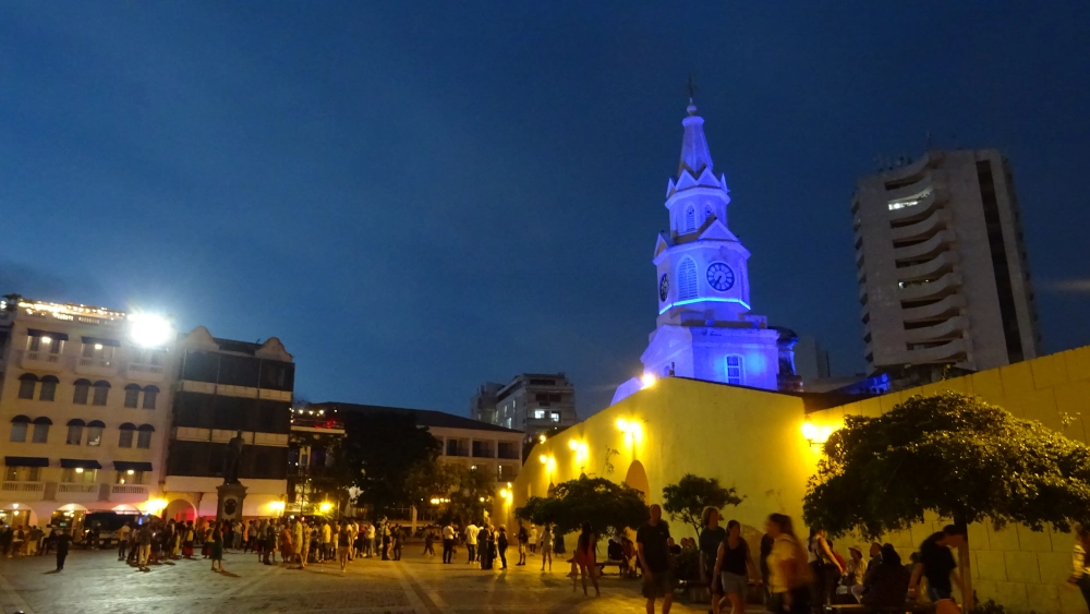 Torre del Reloj di notte, Cartagena de Indias